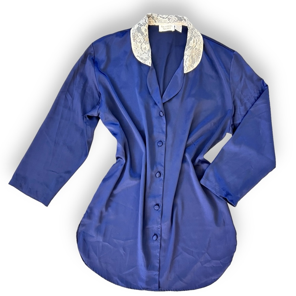 Victoria’s Secret Gold Label Vintage Button Down Navy Blue Sleep Shirt